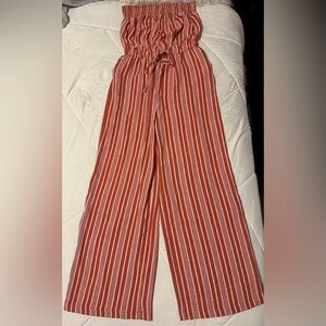 No Boundaries Orange and White Striped Wide Leg strapless jumpsuit